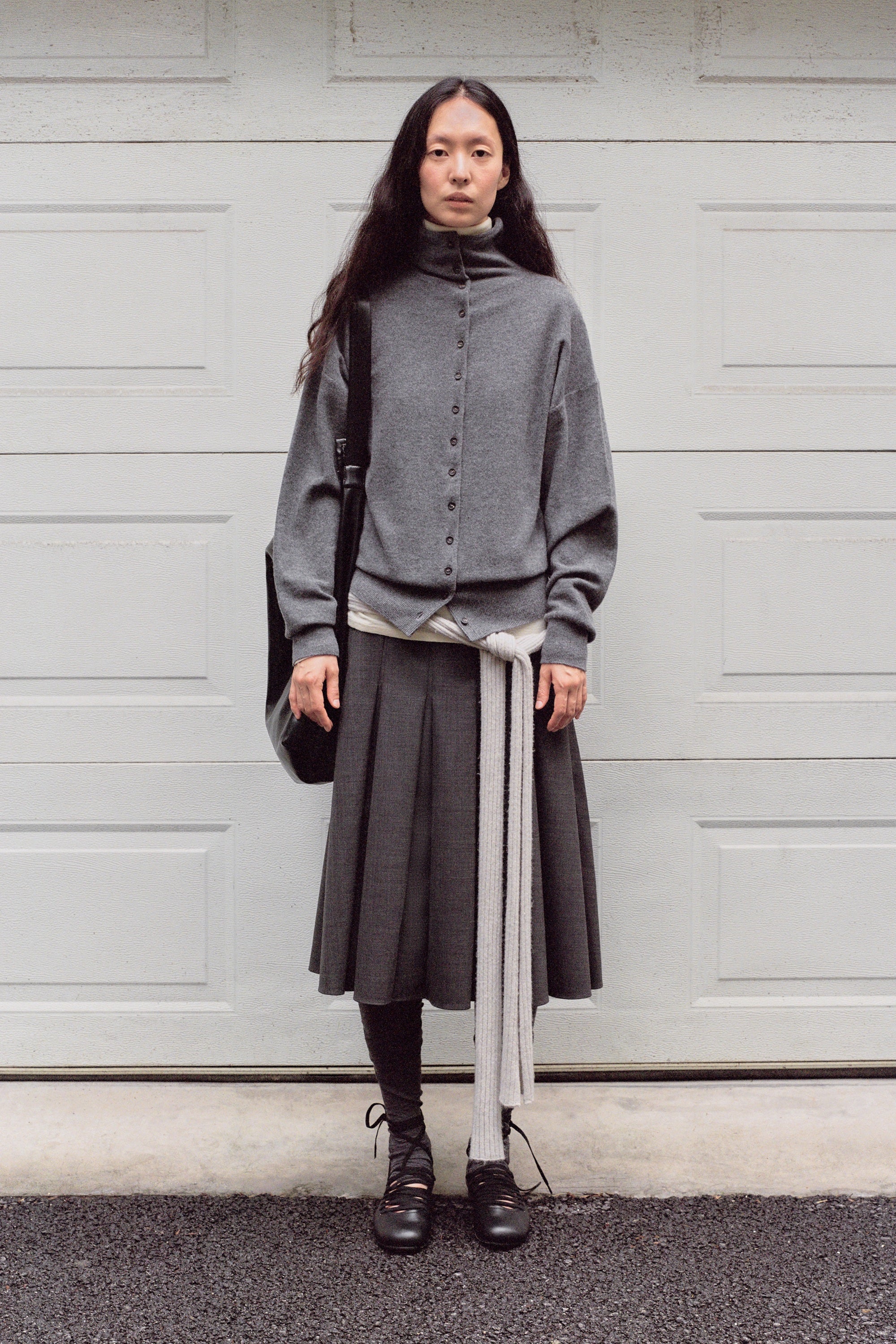 Pleated Wool Midi Skirt