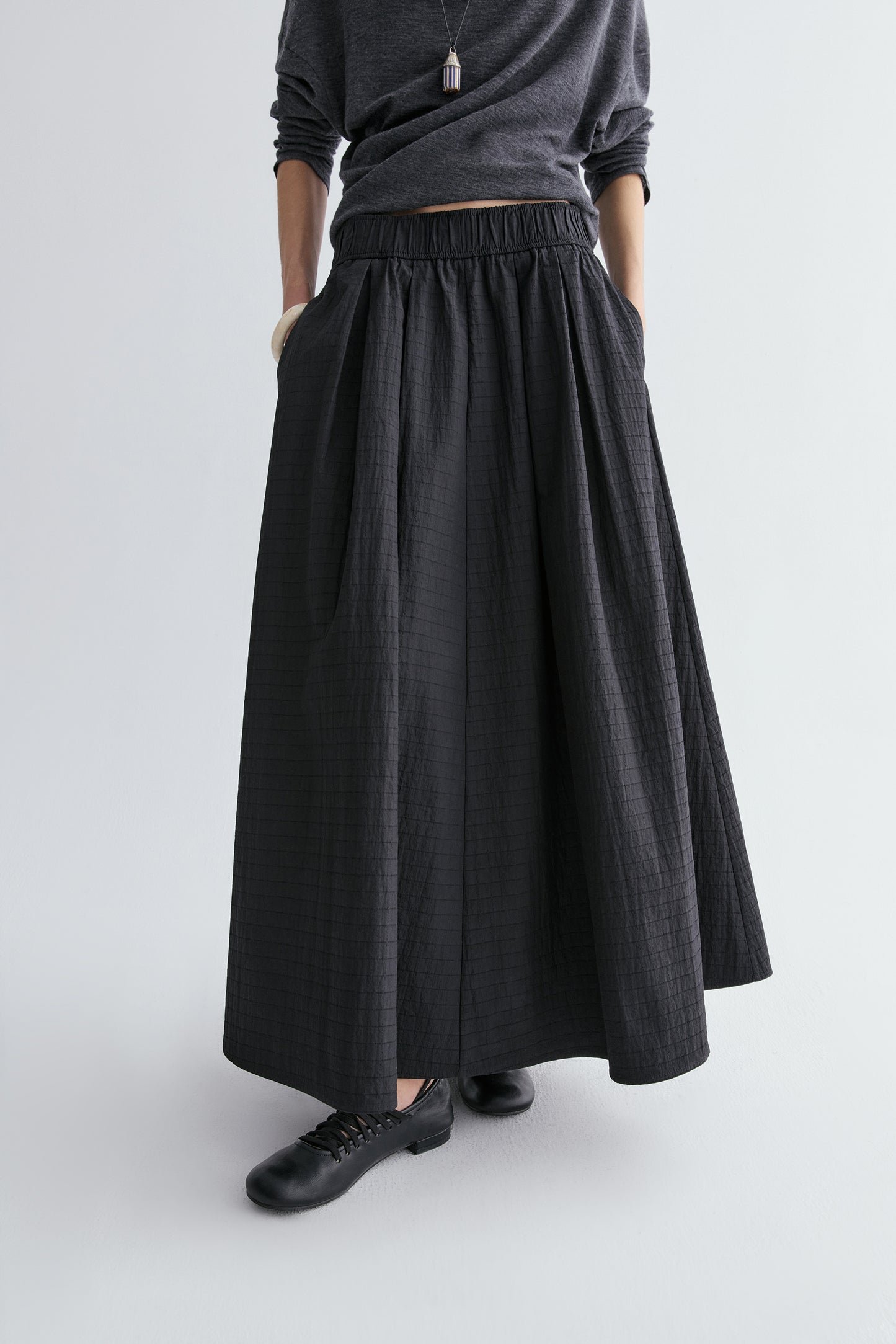 Gathered A-line Check Skirt